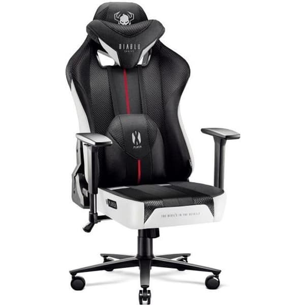 Diablo X-Player 2.0 Gaming Stol Office Gamer Fåtölj 3D Armstöd Lädertygskudde Lumbal Cousin (Vit-Svart, L)