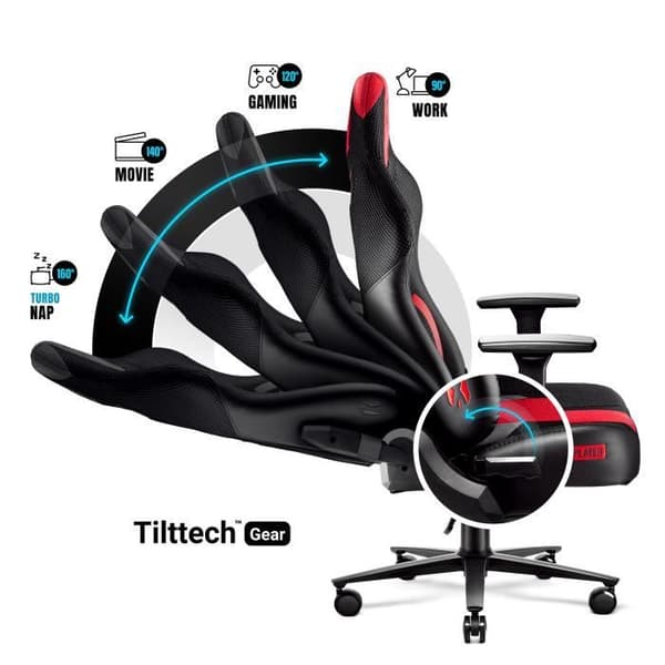 Diablo X-Player 2.0 Gaming Stol Office Gamer Fåtölj 3D Armstöd Lädertyg Kusinkudde (Antracit-Röd, L)