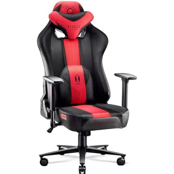 Diablo X-Player 2.0 Gaming Stol Office Gamer Fåtölj 3D Armstöd Lädertyg Kusinkudde (Antracit-Röd, L)