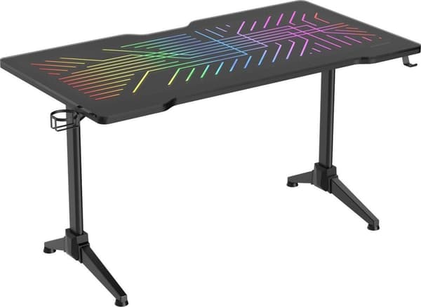 Deltaco Gaming DT420 RGB gaming skrivebord - hærdet glas bordplade og RGB belysning - sort Sort