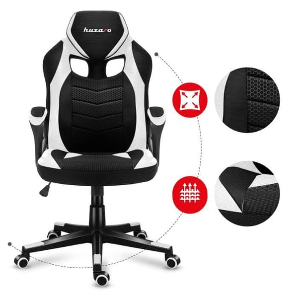 HUZARO FORCE 2.5 Gaming Stol Vit, Tyg Kontorsstol, PC Gaming, Ergonomisk, Justerbar, Vridbar, Armstöd, Gamer