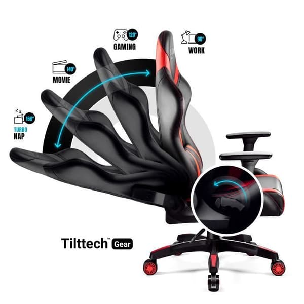 Diablo X-Horn 2.0 Gaming Chair Office Gamer Fåtölj 3D Skai Armstödskudde Lumbar Cousin (svart-röd, XL)