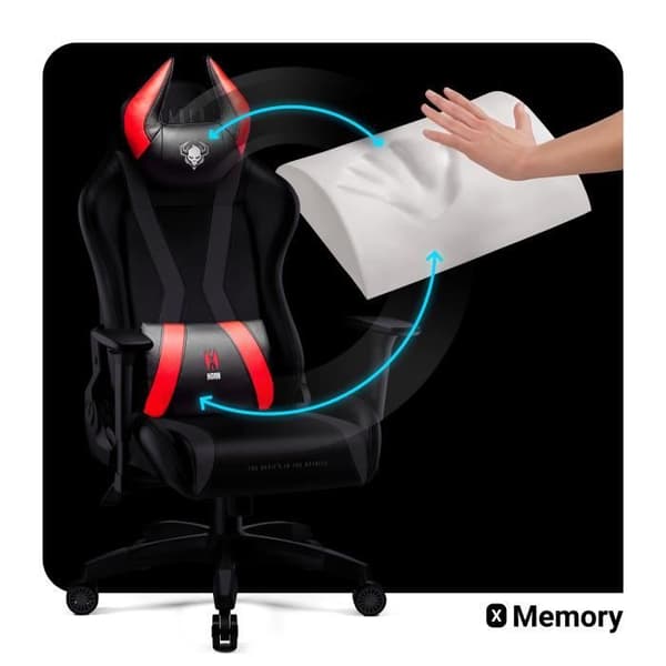 Diablo X-Horn 2.0 Gaming Chair Office Gamer Fåtölj 3D Skai Armstödskudde Lumbar Cousin (svart-röd, XL)