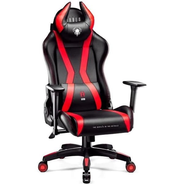 Diablo X-Horn 2.0 Gaming Chair Office Gamer Fåtölj 3D Skai Armstödskudde Lumbar Cousin (svart-röd, XL)