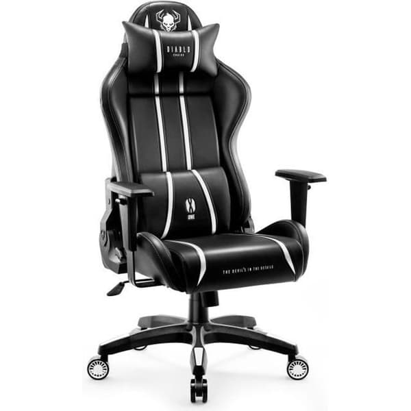 Diablo X-One 2.0 Gaming Chair Office Gamer Fåtölj 1D Skai Armstödskudde Lumbar Cousin (Svart-Vit, XL)