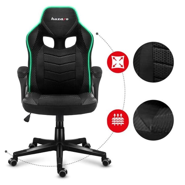 HUZARO FORCE 2.5 LED RGB Gaming Stol, Tyg Kontorsstol, PC-spel, Ergonomisk, Justerbar, Vridbar, Armstöd, Gamer