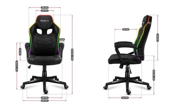 HUZARO FORCE 2.5 LED RGB Gaming Stol, Tyg Kontorsstol, PC-spel, Ergonomisk, Justerbar, Vridbar, Armstöd, Gamer