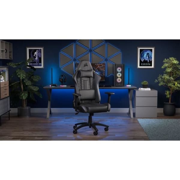 CORSAIR - Kontorsstol - Spelfåtölj - TC100 RELAXED - Imiterat läder - Ergonomiskt - Justerbara armstöd - Svart -