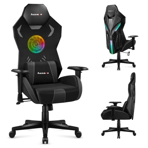Spelstol - HUZARO - Combat 7.6 RGB LED - Anpassningsbar belysning - Inbyggd fläkt - 3D-armstöd