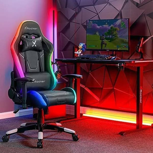 Spelstol - X ROCKER - Agility - Anpassningsbar RGB - Ergonomisk - Hög rygg