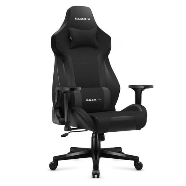 HUZARO FORCE 7.6 Black Gaming Stol, Kontorsstol, PC-spel, Ergonomisk, Nackstöd Svankkudde, Justerbara Armstöd, Vridbar