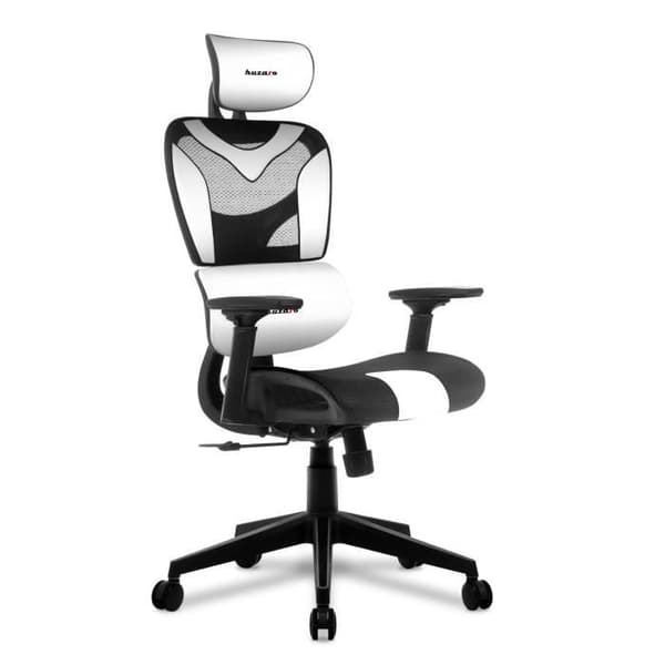HUZARO Combat 8.0 ergonomisk spelstol vit - Justerbar höjd och armstöd - Svankstöd - Nackstöd