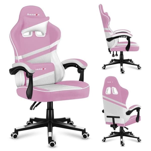 Gaming stol - HUZARO - Force 4.4 - Rosa och vit - Ergonomisk - Vadderade armstöd