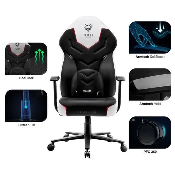 Diablo X-Gamer 2.0 Gaming Chair Kontorsstol Ergonomisk design Tyg Svankkudde Bekväma armstöd (svart-vit)