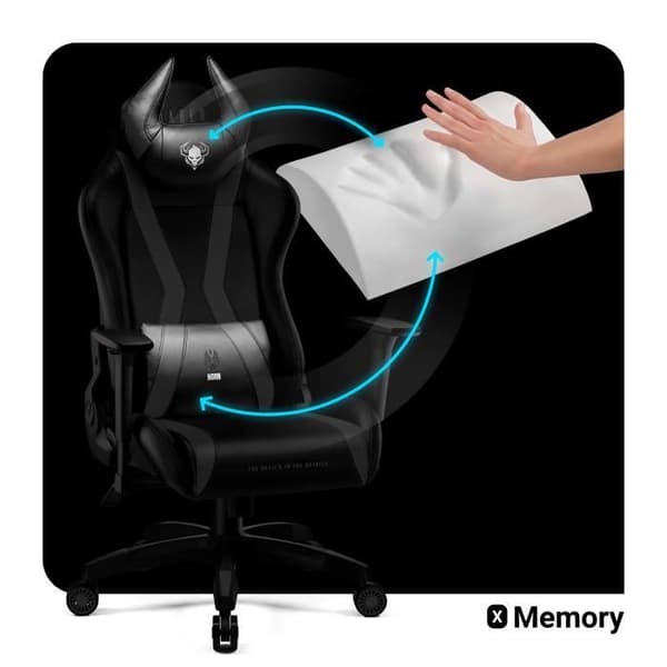 Diablo X-Horn 2.0 Gaming Chair Office Gamer Fåtölj 3D Skai Armstödskudde Lumbar Cousin (svart, XL)
