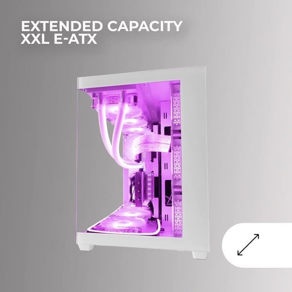 Mars Gaming MCV4 Vit, Custom XXL E-ATX Gaming Tower, Ramlöst front- och sidofönster härdat glas, modulär struktur