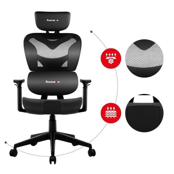 Gaming Chair - HUZARO - COMBAT 8.0 Svart - Ergonomisk - Svankstöd Nackstöd - Justerbart - Vridbart