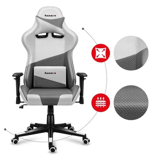 HUZARO Force 6.2 Gaming Stol - Vit - Ergonomisk - Justerbar höjd - Svankstöd