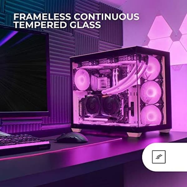 Mars Gaming MCV4 Pink, Custom XXL E-ATX Gaming Tower, ramlöst fönster i härdat glas fram och på sidan, modulär struktur