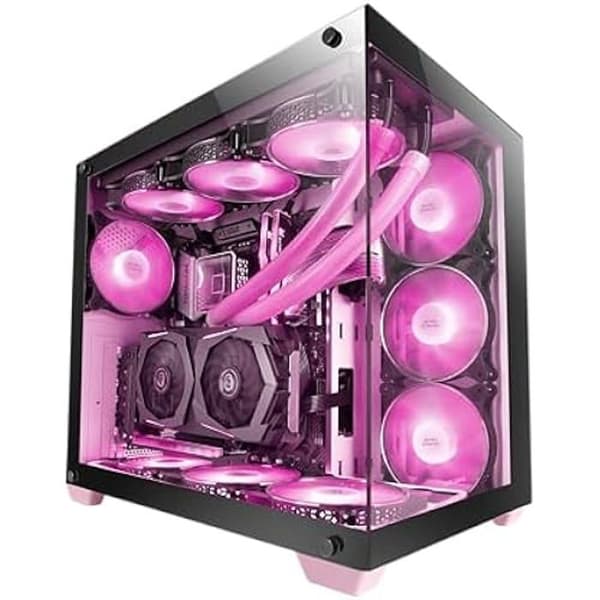 Mars Gaming MCV4 Pink, Custom XXL E-ATX Gaming Tower, ramlöst fönster i härdat glas fram och på sidan, modulär struktur