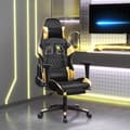 Miniatyrbild 1 av 2: Gamingstol med massage och fotstöd svart och guld konstläder