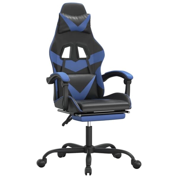 Gamingstol och fotstöd svart och blå konstläder