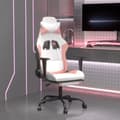 Miniatyrbild 1 av 2: Gamingstol med fotstöd vit och rosa konstläder