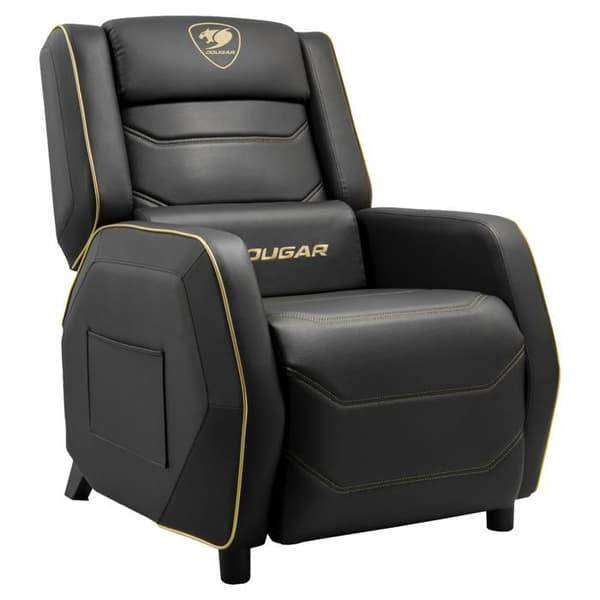 Gamingstol - Cougar Gaming - RANGER S ROYAL - Svart och Guld Soffa - PVC Läder - Huvudstöd och Lumbärkudde