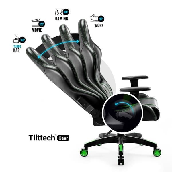 Diablo X-One 2.0 Gaming Chair Office Gamer Fåtölj 1D Skai Armstödskudde Lumbar Cousin (svart-grön, L)