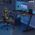 Miniatyrbild 4 av 5: Gamingstol i tyg, Ergonomisk gamingstol med fotstöd, Justerbar racingdatorstol med svankstöd, Grå ergonomisk PC-stol