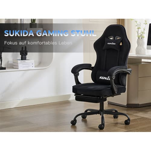 Gamingstol i tyg, Ergonomisk gamingstol med fotstöd, Justerbar racingdatorstol med svankstöd, Grå ergonomisk PC-stol