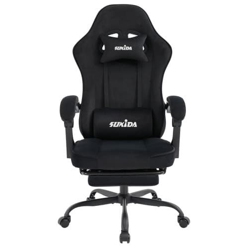 Gamingstol i tyg, Ergonomisk gamingstol med fotstöd, Justerbar racingdatorstol med svankstöd, Grå ergonomisk PC-stol Svart