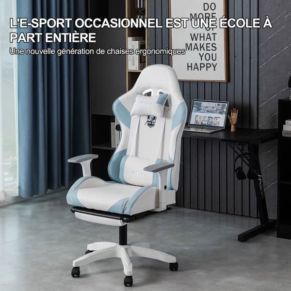 FOXSPORT-spelstol - Ergonomisk spelstol - Med fotstöd - Höjdjusterbar - Månskensriddare - Maxvikt 200KG - Blå