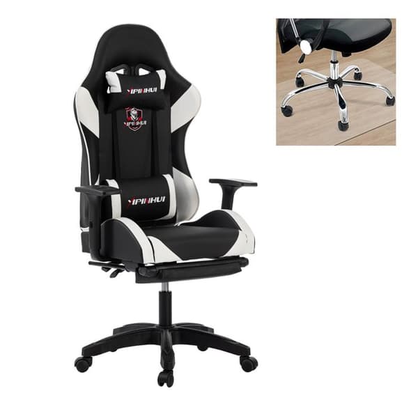 FOXSPORT-Gamingstol-Gamingstol-Justerbar kontorsstol-Höjdjusterbar-Med golvmatta-200KG belastning-Svart