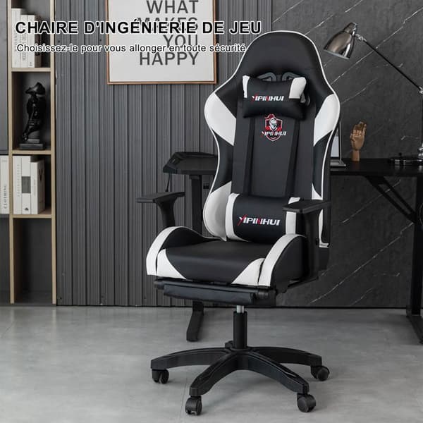 FOXSPORT-spelstol - Ergonomisk spelstol - Med fotstöd - Höjdjusterbar - Med nackstöd - Belastning 200KG - Svart