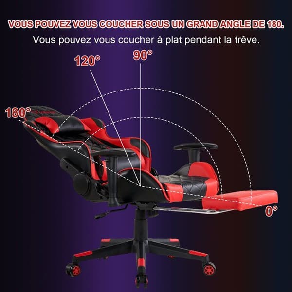 Kontorsstol, gamer-stol, justerbar gaming-stol med fotstöd, nackkudde och lumbarstödkudde - Röd