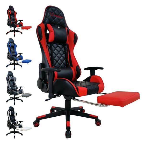 Kontorsstol, gamer-stol, justerbar gaming-stol med fotstöd, nackkudde och lumbarstödkudde - Röd