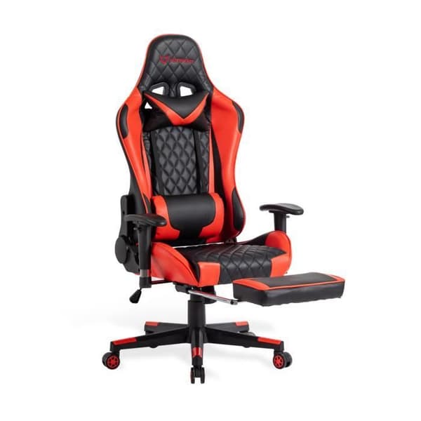 Spelstol med teleskopfotstöd, ergonomisk spelarbetsstol foxsport, justerbar höjd och armstöd - Röd