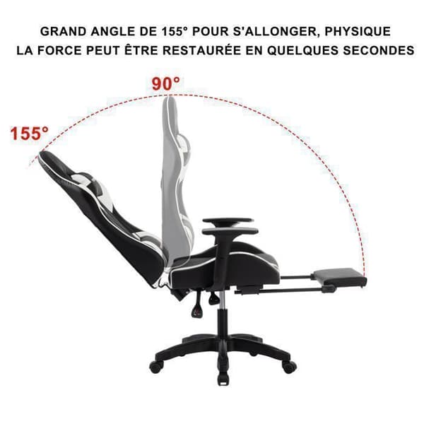 FOXSPORT-Spelstol-ergonomisk-gamingstol-med teleskopfotstöd-3D-armstöd-huvudstöd- belastning 200 kg-svart