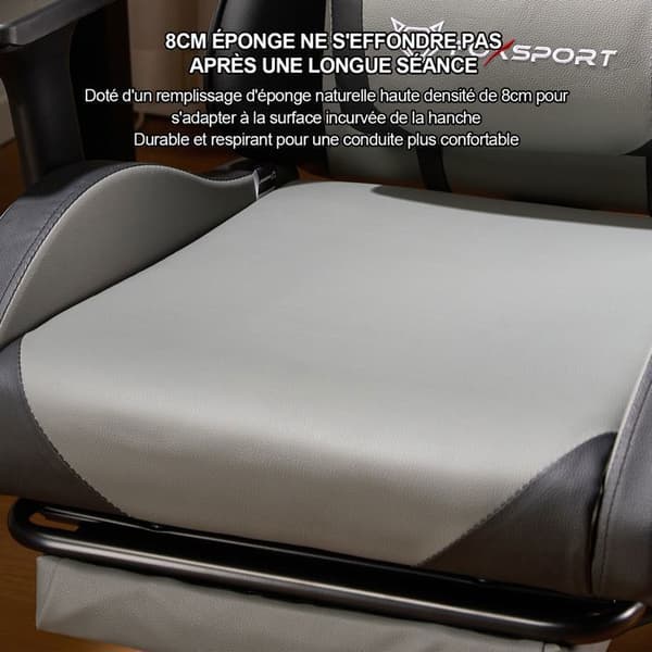 FOXSPORT Gaming Chair - Ergonomisk Gamer Stol - huvud- och ländryggskuddar - Lutar 90 °-155 ° - belastning 200KG - Grå
