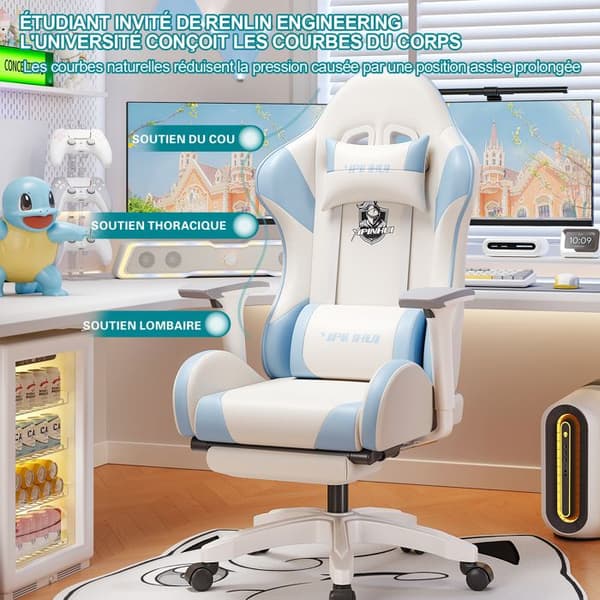 FOXSPORT-Fauteuil Gaming-Spelstol-Kontorsstol justerbar-Höjdjusterbar-Med golvmatta-belastning 200KG-Blå