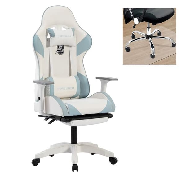 FOXSPORT-Fauteuil Gaming-Spelstol-Kontorsstol justerbar-Höjdjusterbar-Med golvmatta-belastning 200KG-Blå