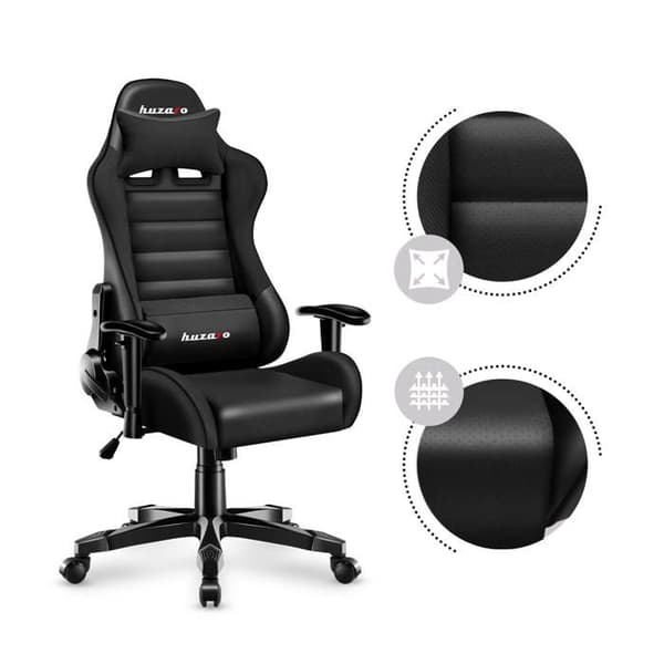 HUZARO Ranger 6.0 svart spelstol Ergonomisk spelfåtölj Höjdjusterbar svängbar svankstöd