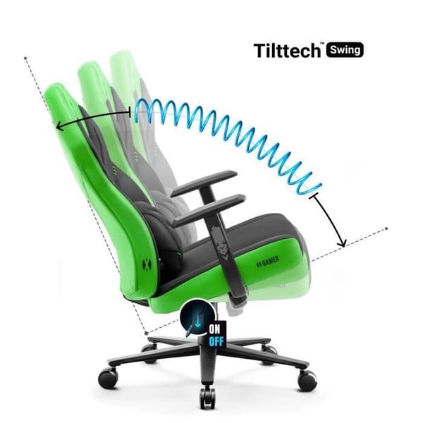 Diablo X-Gamer 2.0 Gaming Stol Office Gamer Fåtölj Tygöverdrag Ergonomisk design Svankkudde (svart-grön)