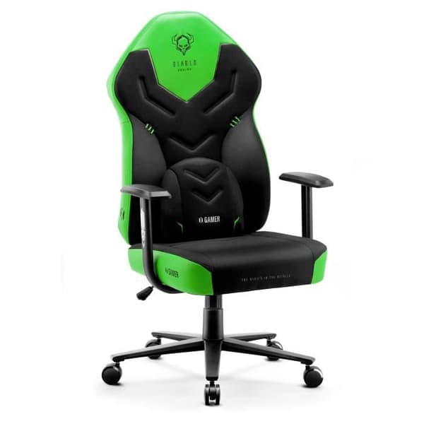 Diablo X-Gamer 2.0 Gaming Stol Office Gamer Fåtölj Tygöverdrag Ergonomisk design Svankkudde (svart-grön)