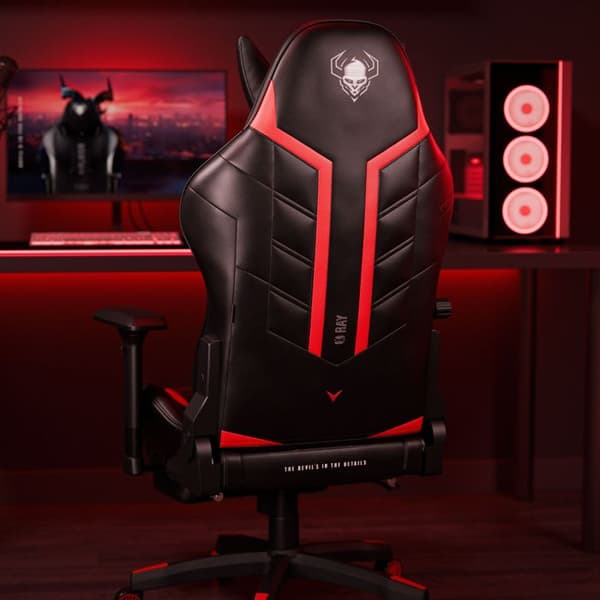 Diablo X-Ray Gaming Chair Office Gamer Chair 4D Armstöd Läderperforeringskudde Lumbar Cousin (svart-röd, L)