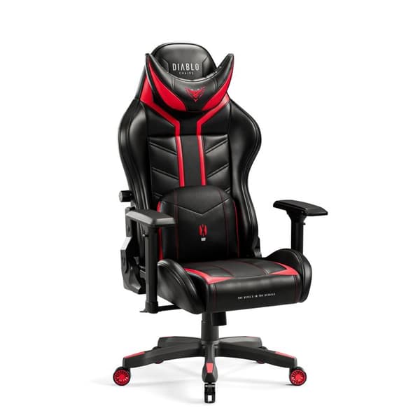 Diablo X-Ray Gaming Chair Office Gamer Chair 4D Armstöd Läderperforeringskudde Lumbar Cousin (svart-röd, L)
