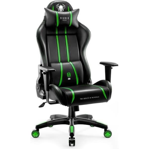 Diablo X-One 2.0 Gaming Chair Office Gamer Fåtölj 1D Skai Armstödskudde Lumbar Cousin (svart-grön, L)