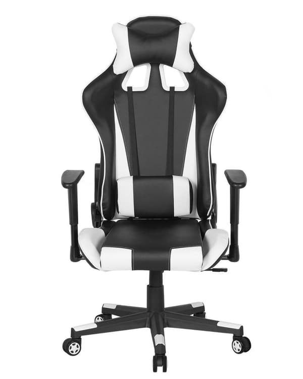 Ställbar kontorsstol, ekoläder, svart och vit, GAMER Lumarko!
