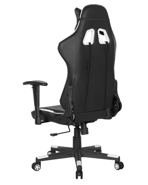 Ställbar kontorsstol, ekoläder, svart och vit, GAMER Lumarko!